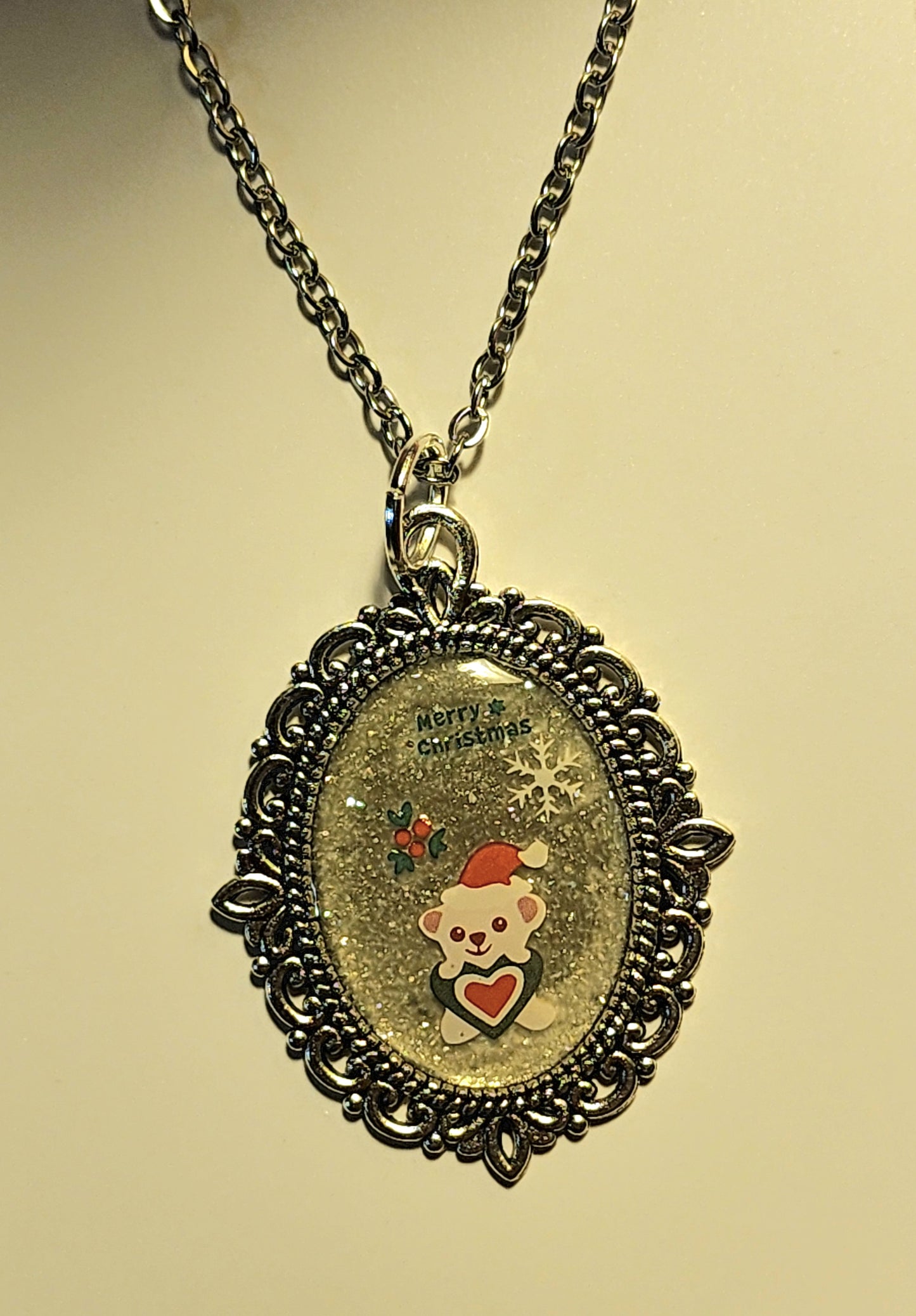 Silver Vintage Pendant  Christmas Necklace