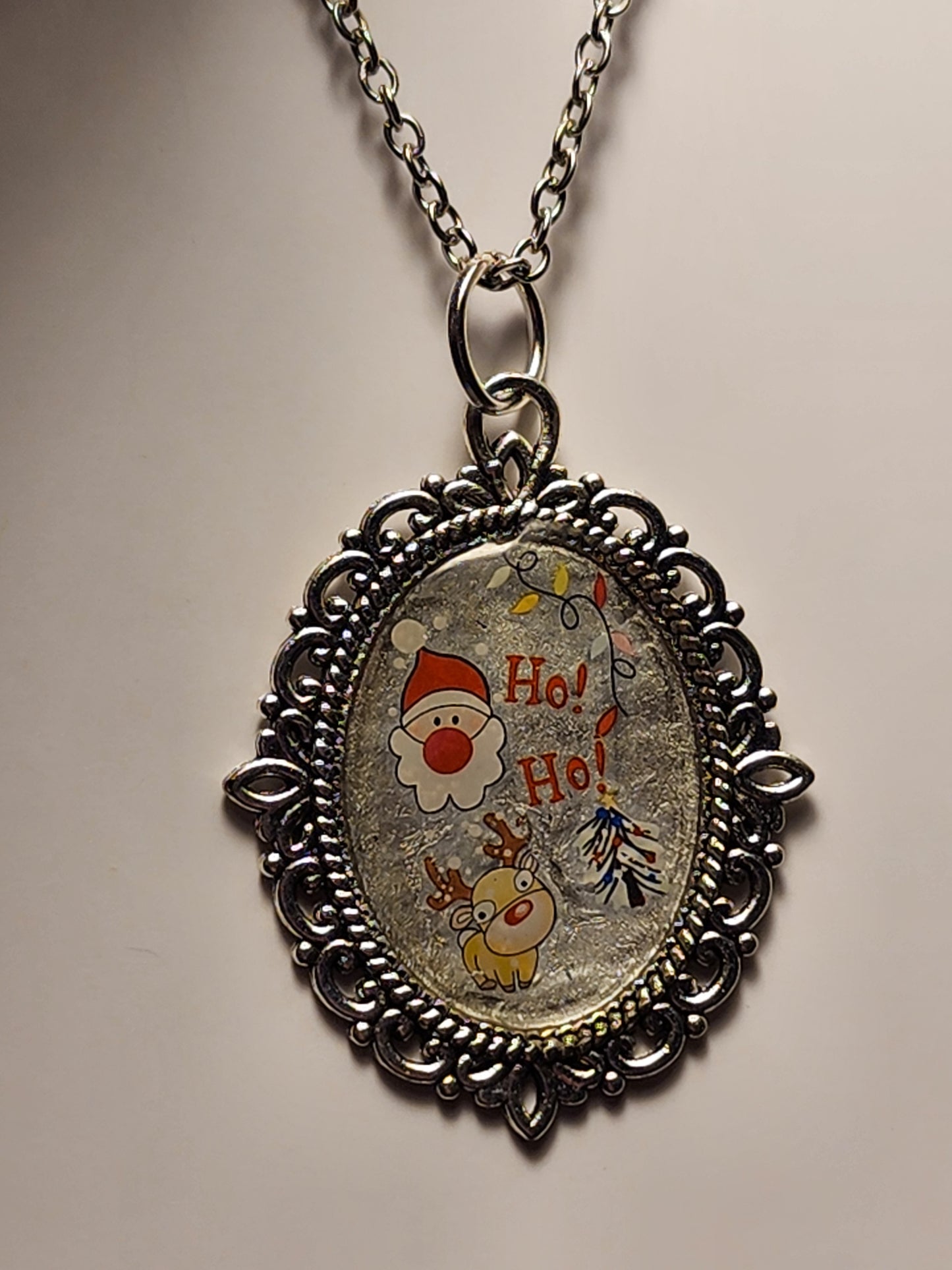 Silver Vintage Pendant  Christmas Necklace