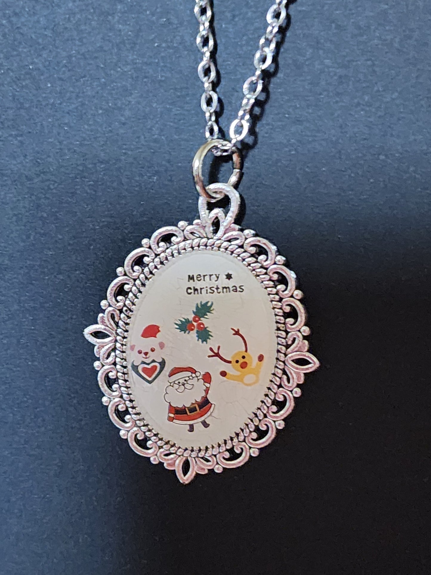 Silver Vintage Pendant  Christmas Necklace